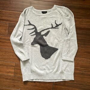 Ann Taylor gray sweater with deer on front.